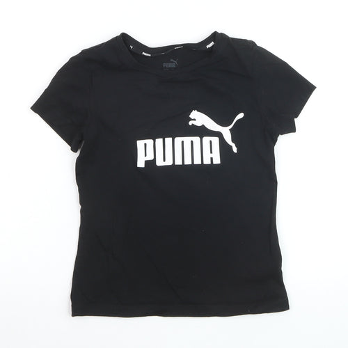 PUMA Boys Black 9-10 Years Graphic Logo Cotton T-Shirt