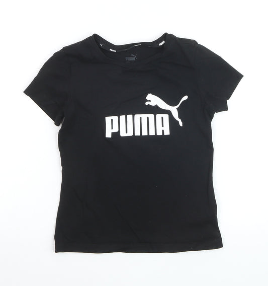 PUMA Boys Black 9-10 Years Graphic Logo Cotton T-Shirt