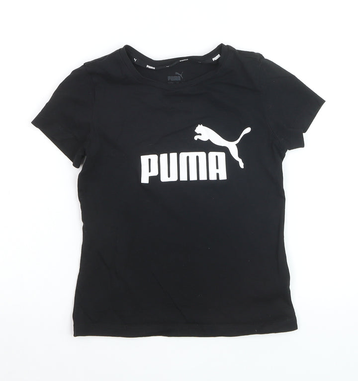 PUMA Boys Black 9-10 Years Graphic Logo Cotton T-Shirt