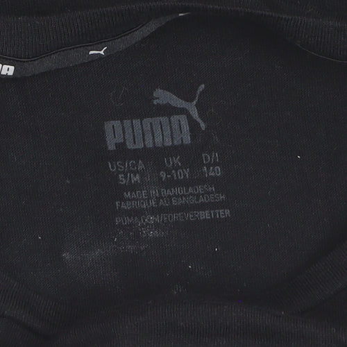 PUMA Boys Black 9-10 Years Graphic Logo Cotton T-Shirt