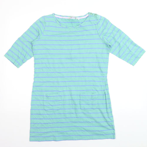 Boden Women’s Blue Striped Shift Dress Size 12 Cotton 3/4 Sleeve