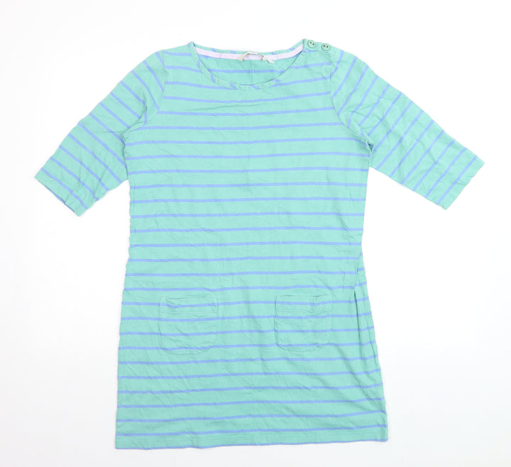 Boden Women’s Blue Striped Shift Dress Size 12 Cotton 3/4 Sleeve