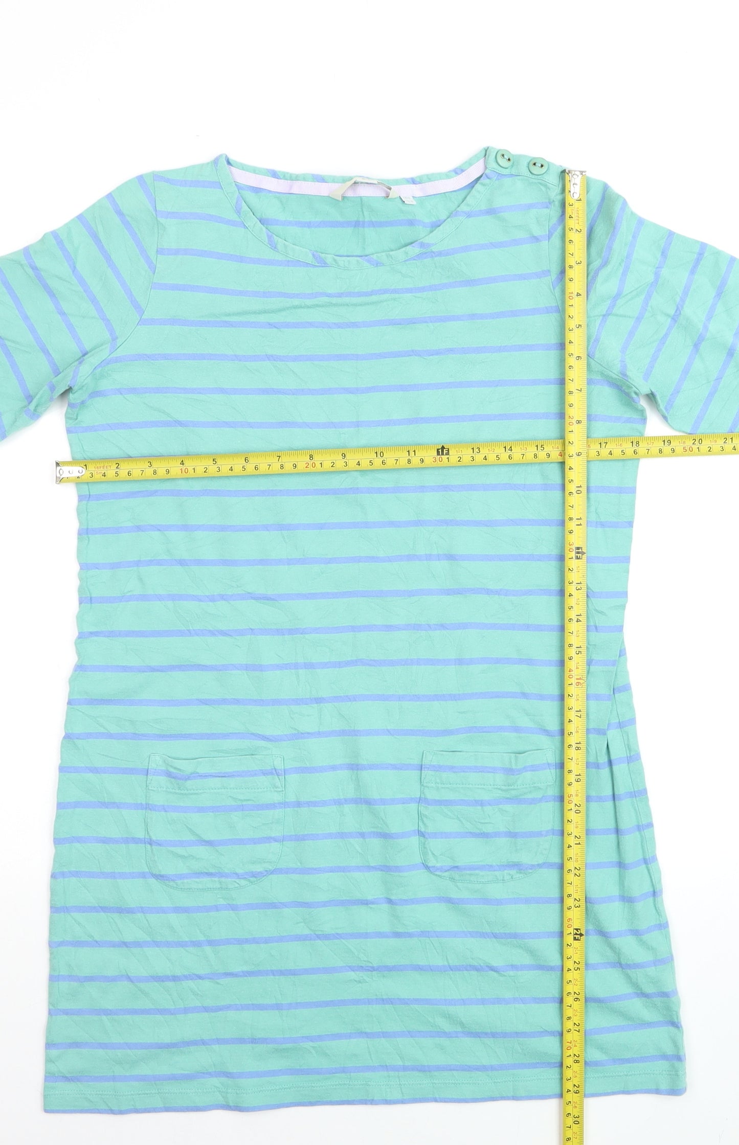 Boden Women’s Blue Striped Shift Dress Size 12 Cotton 3/4 Sleeve