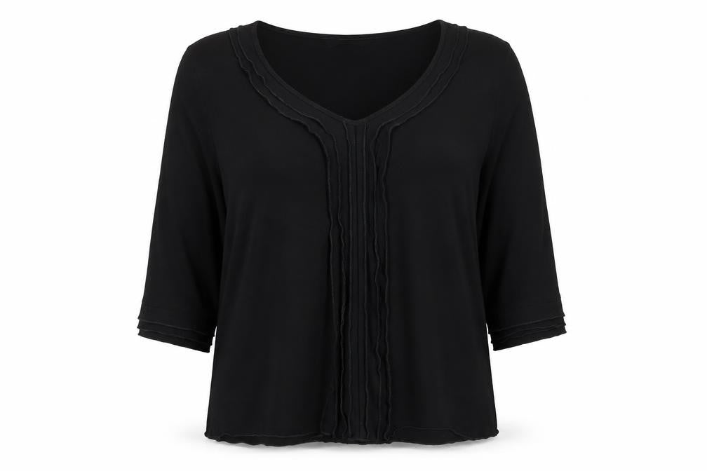 Essence Women’s Black V-Neck 3/4 Sleeve Tunic Blouse Size 20