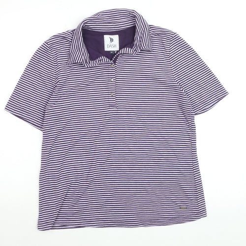 Dash Womens Purple Striped Polo Shirt Size 14 Short Sleeve