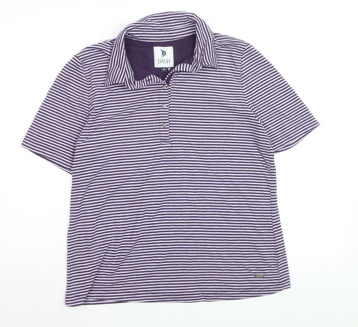 Dash Womens Purple Striped Polo Shirt Size 14 Short Sleeve