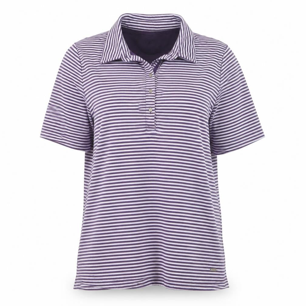 Dash Womens Purple Striped Polo Shirt Size 14 Short Sleeve