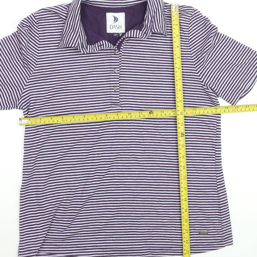 Dash Womens Purple Striped Polo Shirt Size 14 Short Sleeve