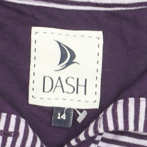 Dash Womens Purple Striped Polo Shirt Size 14 Short Sleeve