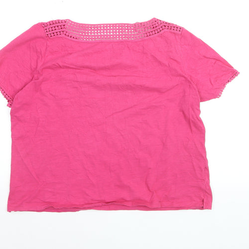 Laura Ashley Women's Pink Cotton Crochet Neck Short Sleeve Top Size 16