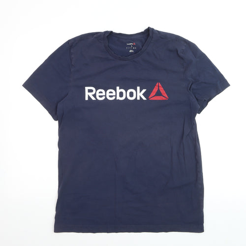 Reebok Men's Blue Large Logo Sports Cotton T-Shirt