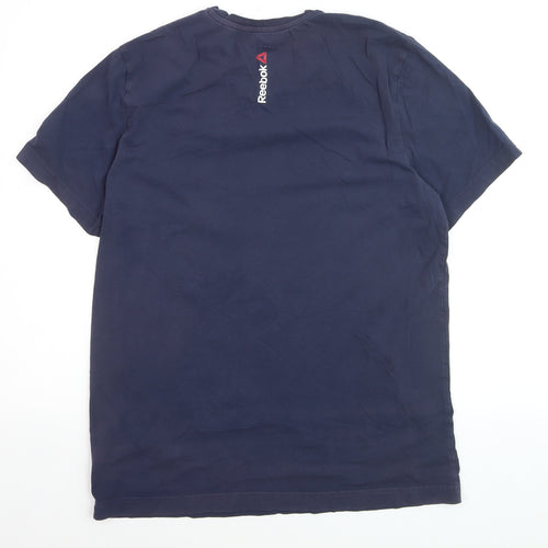 Reebok Men's Blue Large Logo Sports Cotton T-Shirt