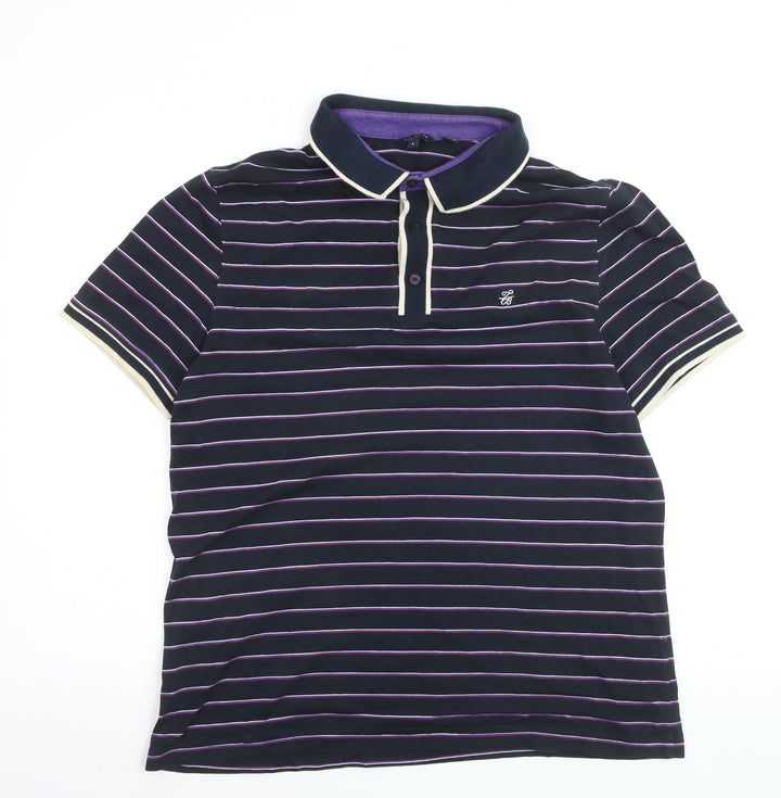 Ted Baker Men's Blue Striped Polo Shirt Size L Cotton Blend