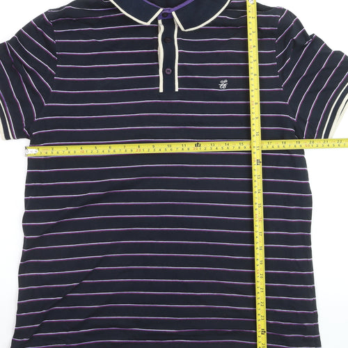 Ted Baker Men's Blue Striped Polo Shirt Size L Cotton Blend