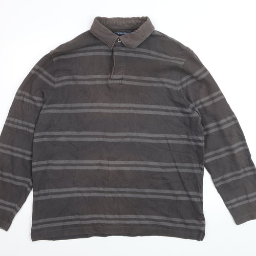 Stone Bay Men’s Brown Striped Long Sleeve Polo Shirt XL