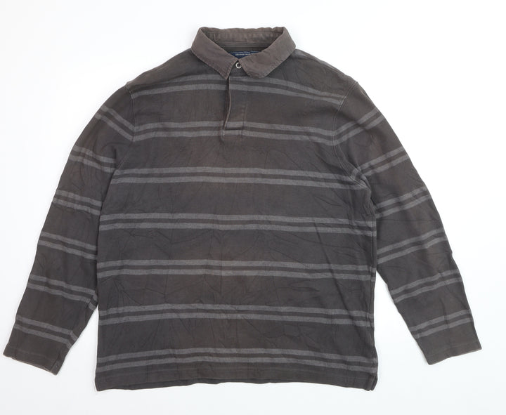 Stone Bay Men’s Brown Striped Long Sleeve Polo Shirt XL