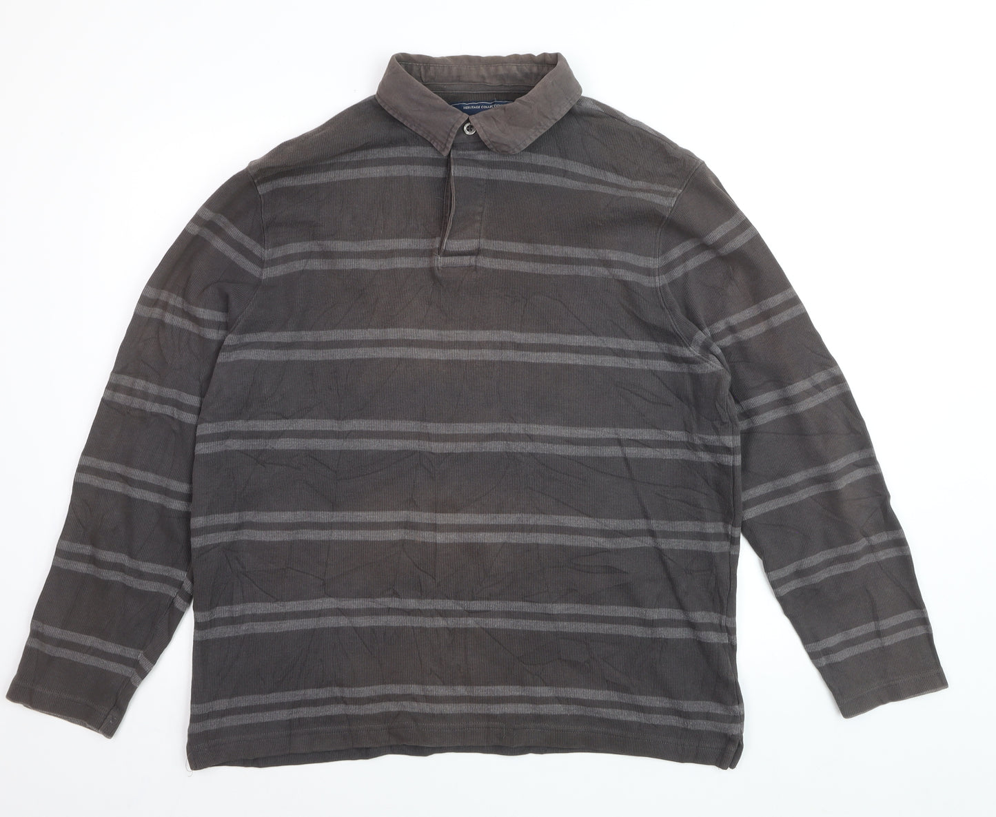 Stone Bay Men’s Brown Striped Long Sleeve Polo Shirt XL