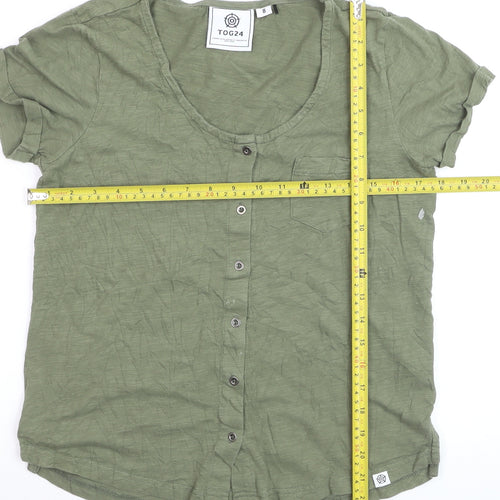 TOG24 Women's Green Button-Up Short Sleeve Cotton Top Size 8