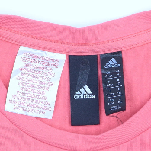 Adidas Girls Coral Pink Crew Neck Short Sleeve T-Shirt 11-12 Years