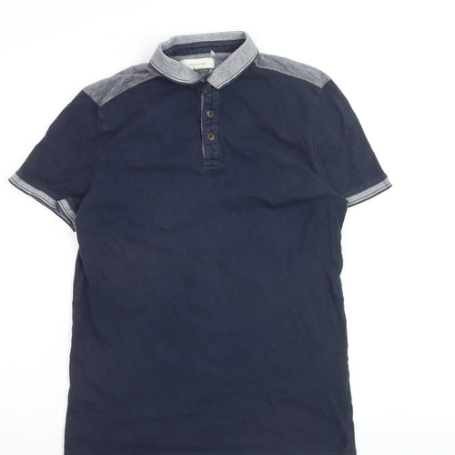 River Island Men's Navy Polo Shirt S 100% Cotton Short Sleeve