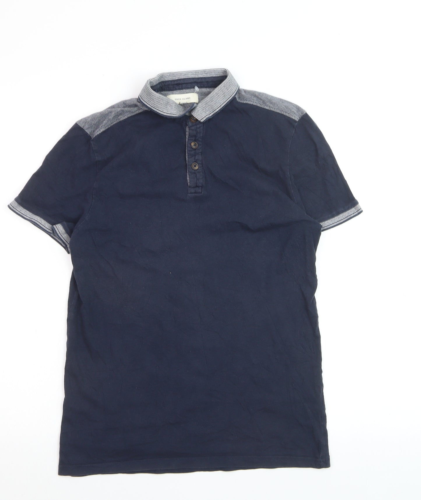 River Island Men's Navy Polo Shirt S 100% Cotton Short Sleeve