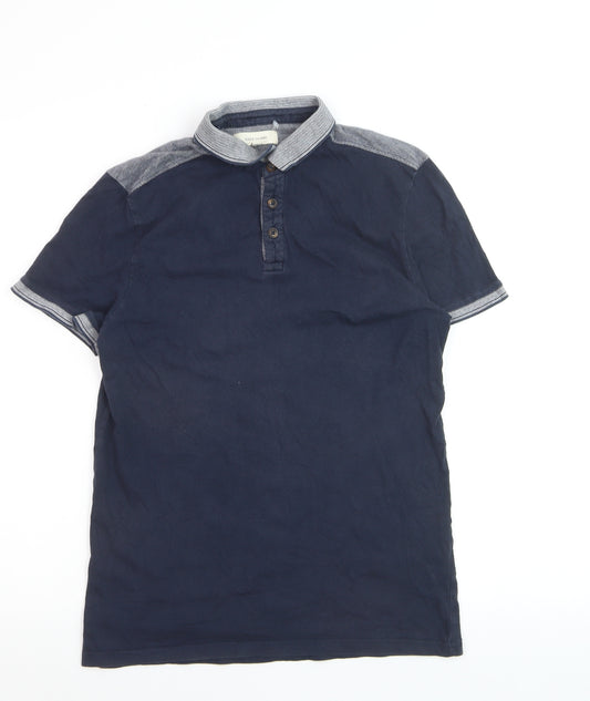 River Island Men's Navy Polo Shirt S 100% Cotton Short Sleeve