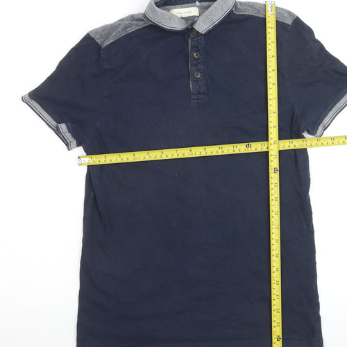 River Island Men's Navy Polo Shirt S 100% Cotton Short Sleeve