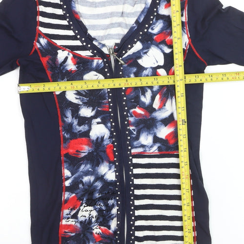 Crisca Womens Multicoloured XS Viscose Tunic Zip Front 3/4 Sleeve Top