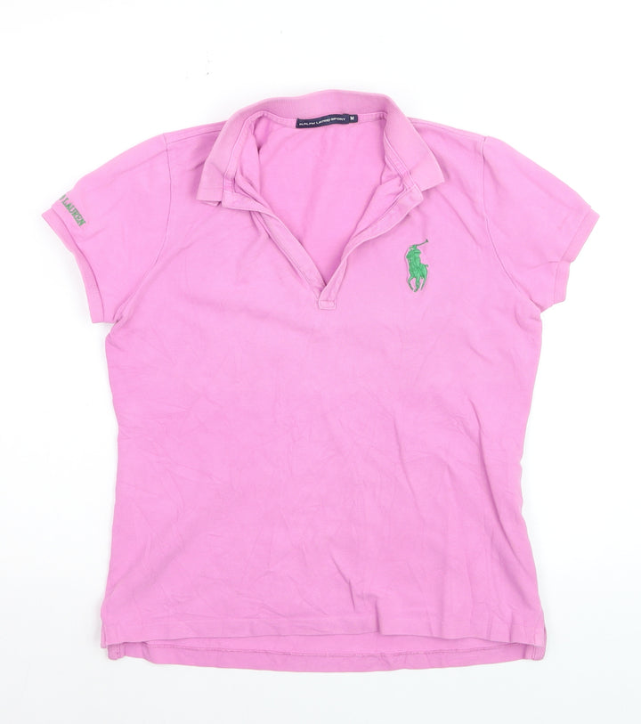 Ralph Lauren Womens Pink Polo Shirt M Classic Cotton Short Sleeve