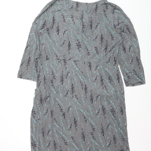 White Stuff Women Grey Floral Jersey Shift Dress Size 16 3/4 Sleeve