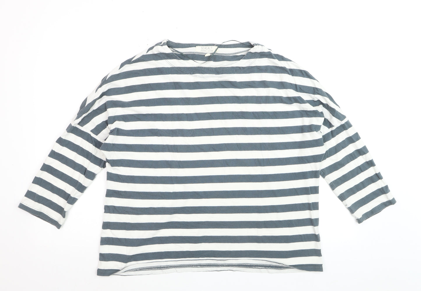 Seasalt Women’s Blue White Striped Organic Cotton 3/4 Sleeve T-Shirt Size 14