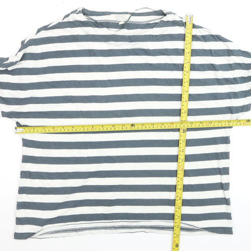 Seasalt Women’s Blue White Striped Organic Cotton 3/4 Sleeve T-Shirt Size 14