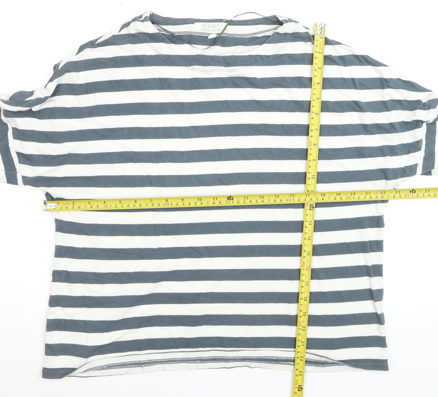 Seasalt Women’s Blue White Striped Organic Cotton 3/4 Sleeve T-Shirt Size 14