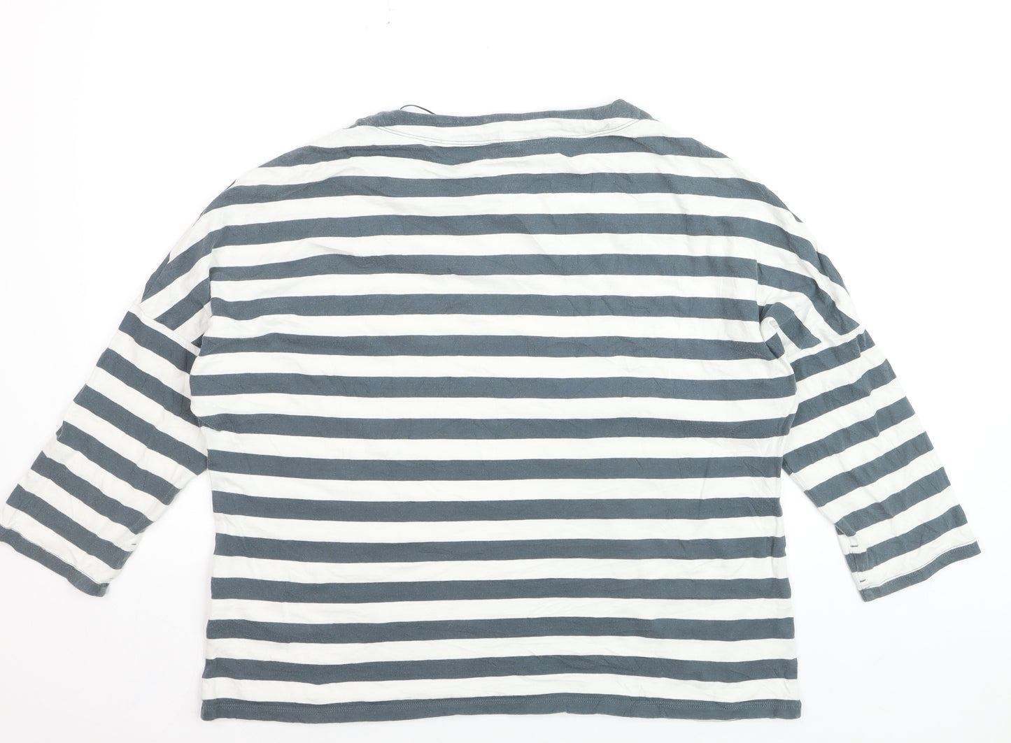 Seasalt Women’s Blue White Striped Organic Cotton 3/4 Sleeve T-Shirt Size 14