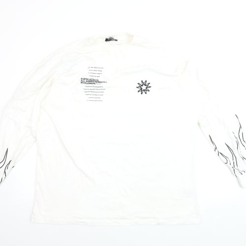 boohooMAN Men's White Long Sleeve Graphic Flame Top Size M