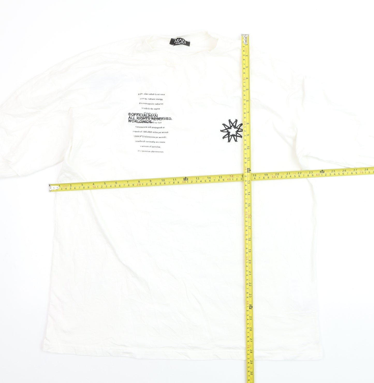 boohooMAN Men's White Long Sleeve Graphic Flame Top Size M