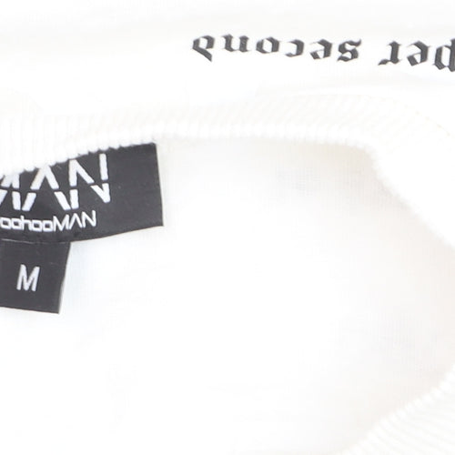 boohooMAN Men's White Long Sleeve Graphic Flame Top Size M