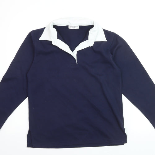 Fabrizio Women's Blue Collared Henley Long Sleeve Jumper Size S