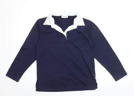 Fabrizio Women's Blue Collared Henley Long Sleeve Jumper Size S