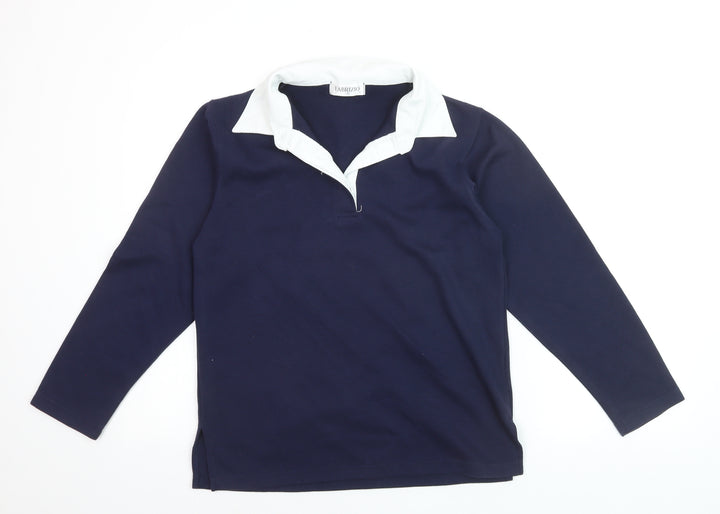 Fabrizio Women's Blue Collared Henley Long Sleeve Jumper Size S