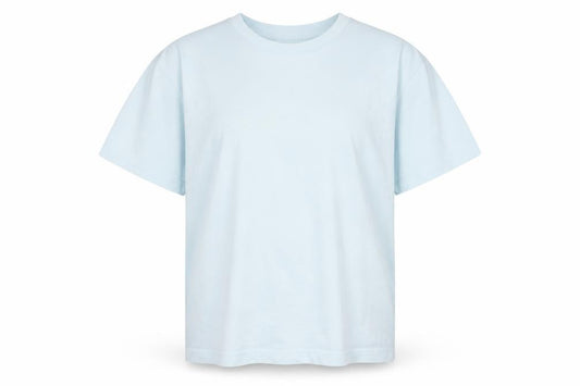 Front view of Harmony & Balance Women's Blue Cotton Stretch T-Shirt, size L
