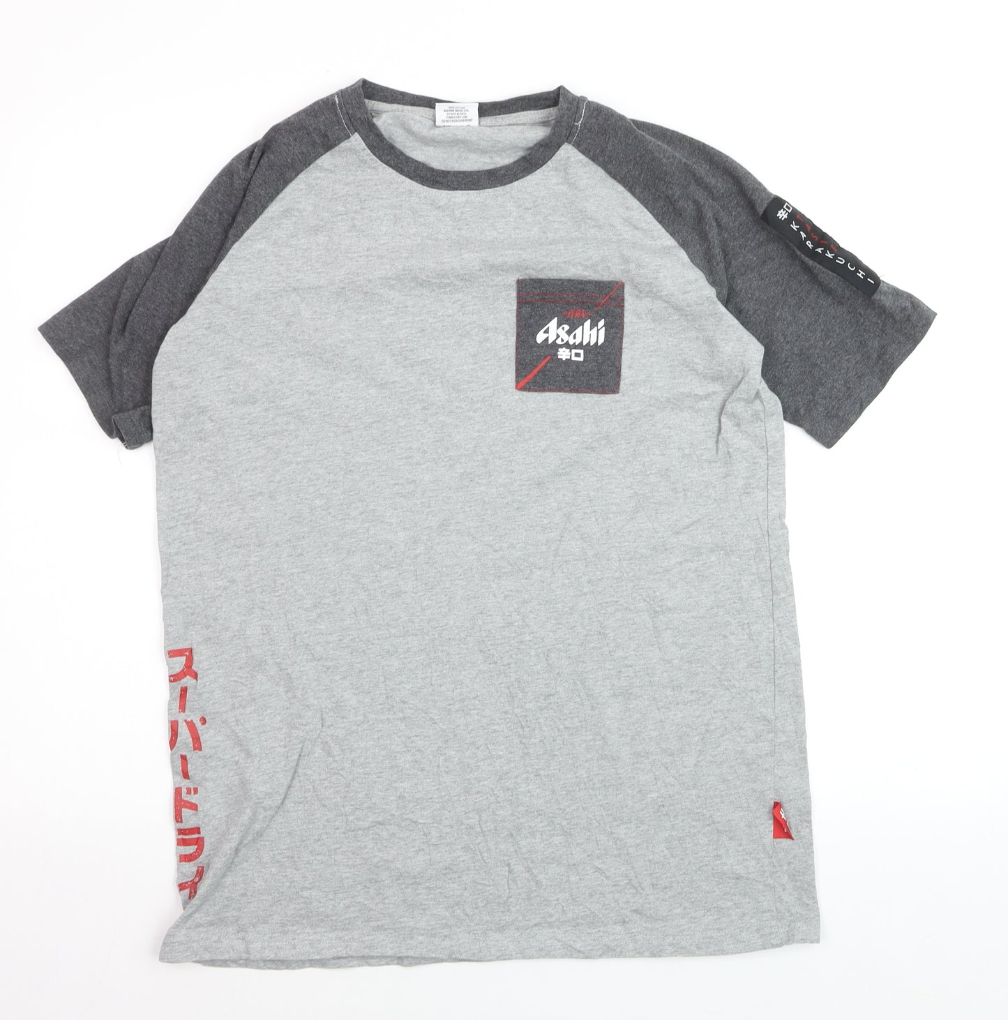 Asahi Men's Grey Short Sleeve Graphic Cotton T-Shirt Size L