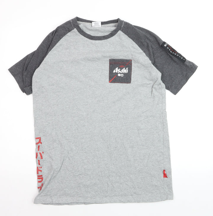 Asahi Men's Grey Short Sleeve Graphic Cotton T-Shirt Size L