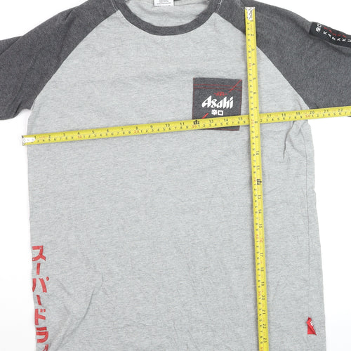 Asahi Men's Grey Short Sleeve Graphic Cotton T-Shirt Size L