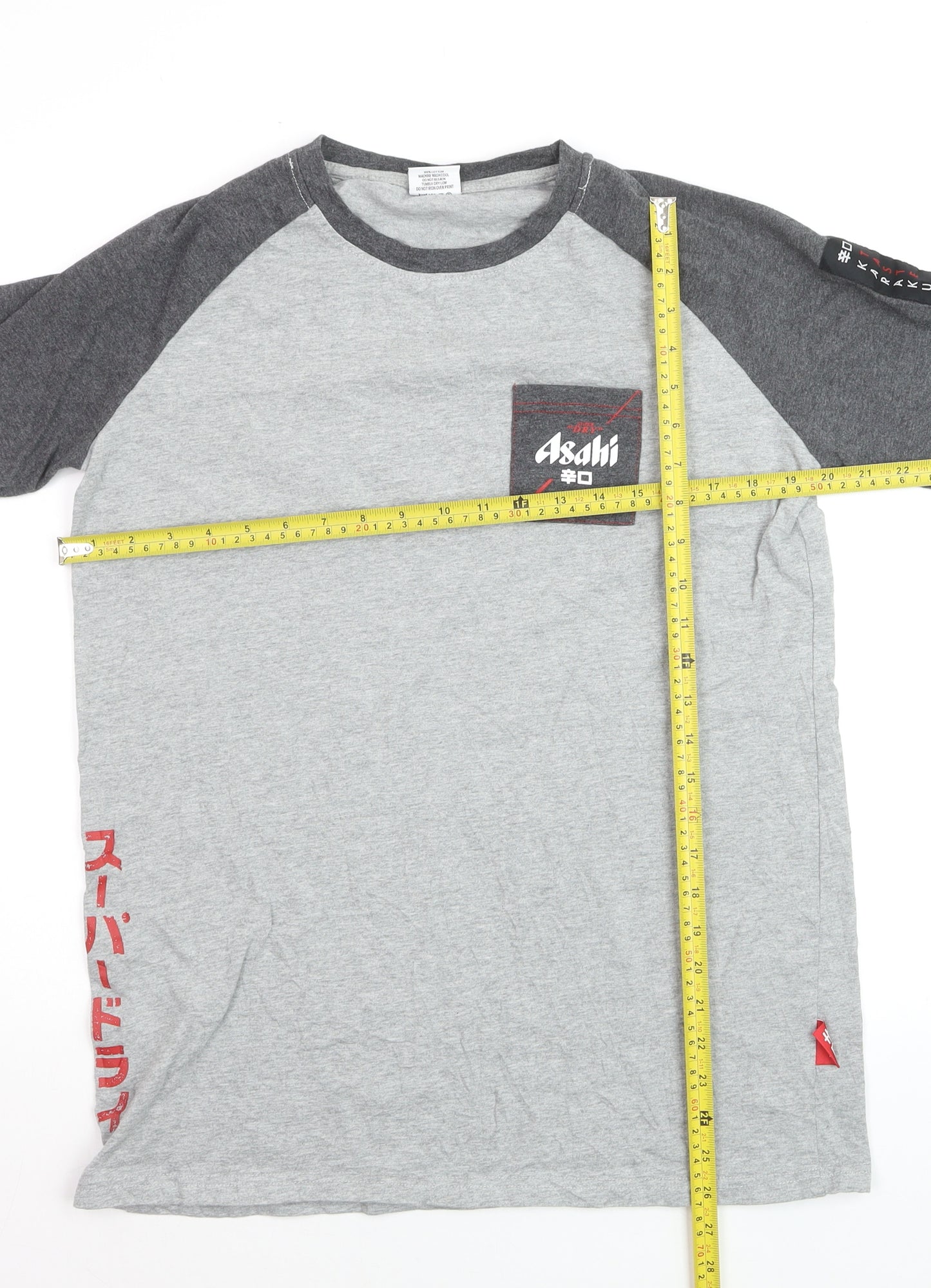 Asahi Men's Grey Short Sleeve Graphic Cotton T-Shirt Size L