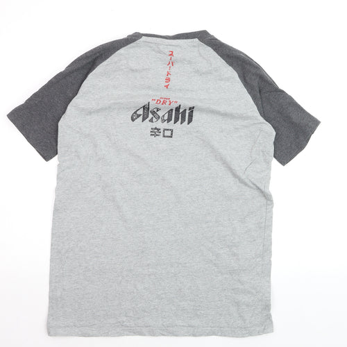 Asahi Men's Grey Short Sleeve Graphic Cotton T-Shirt Size L