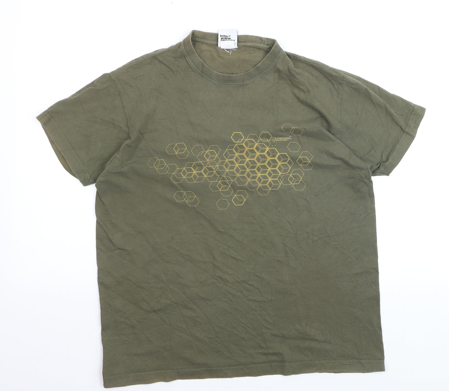 Seventyseven Men's Green Graphic Print Cotton T-Shirt Size S