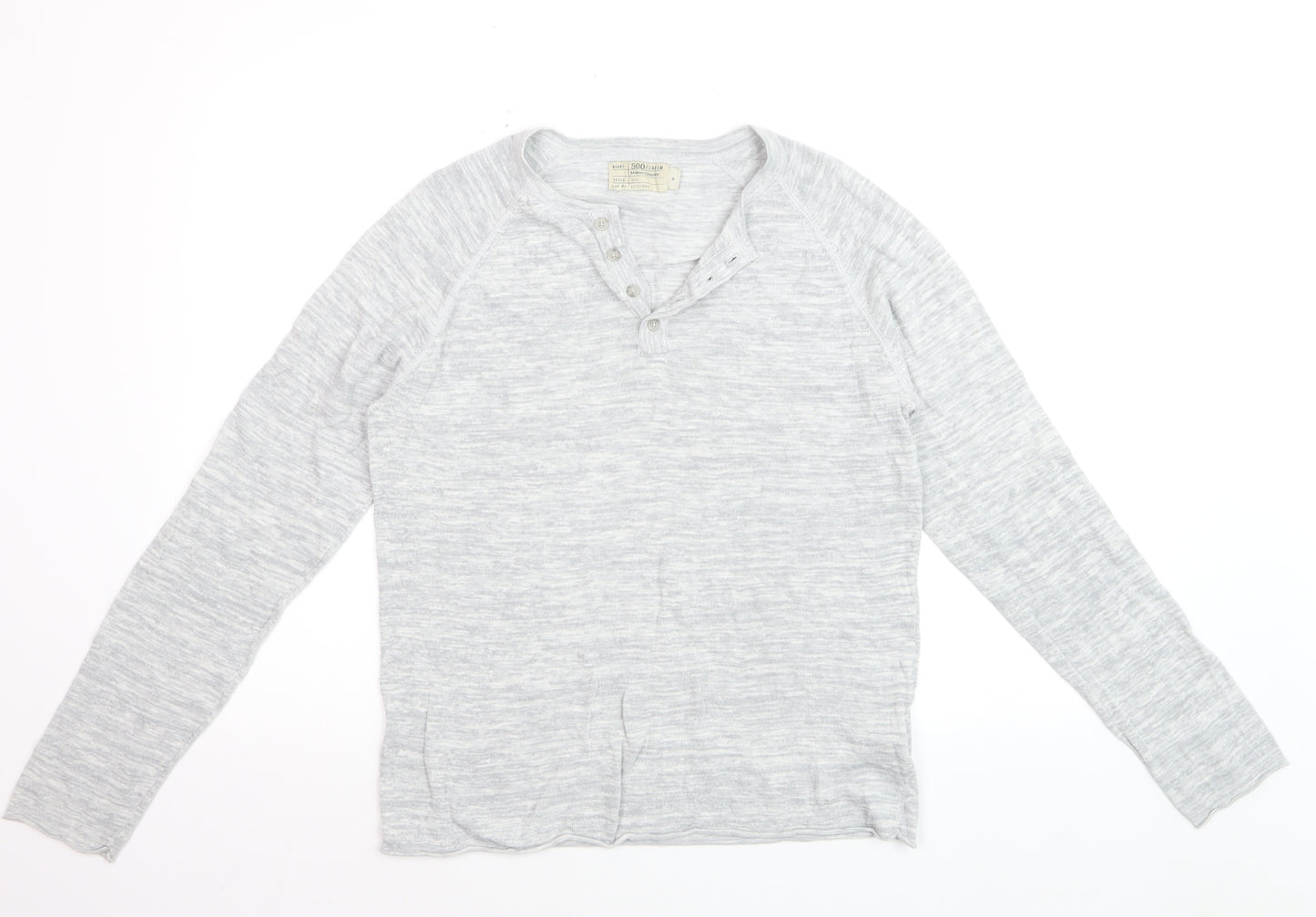 500/Denim Maison Cirqcent Men's Grey Henley Long Sleeve Top M