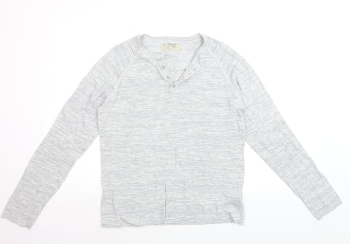 500/Denim Maison Cirqcent Men's Grey Henley Long Sleeve Top M