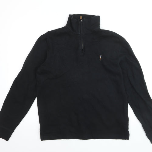 Ralph Lauren Men’s Black Cotton 1/4 Zip Jumper Size S Classic Fit